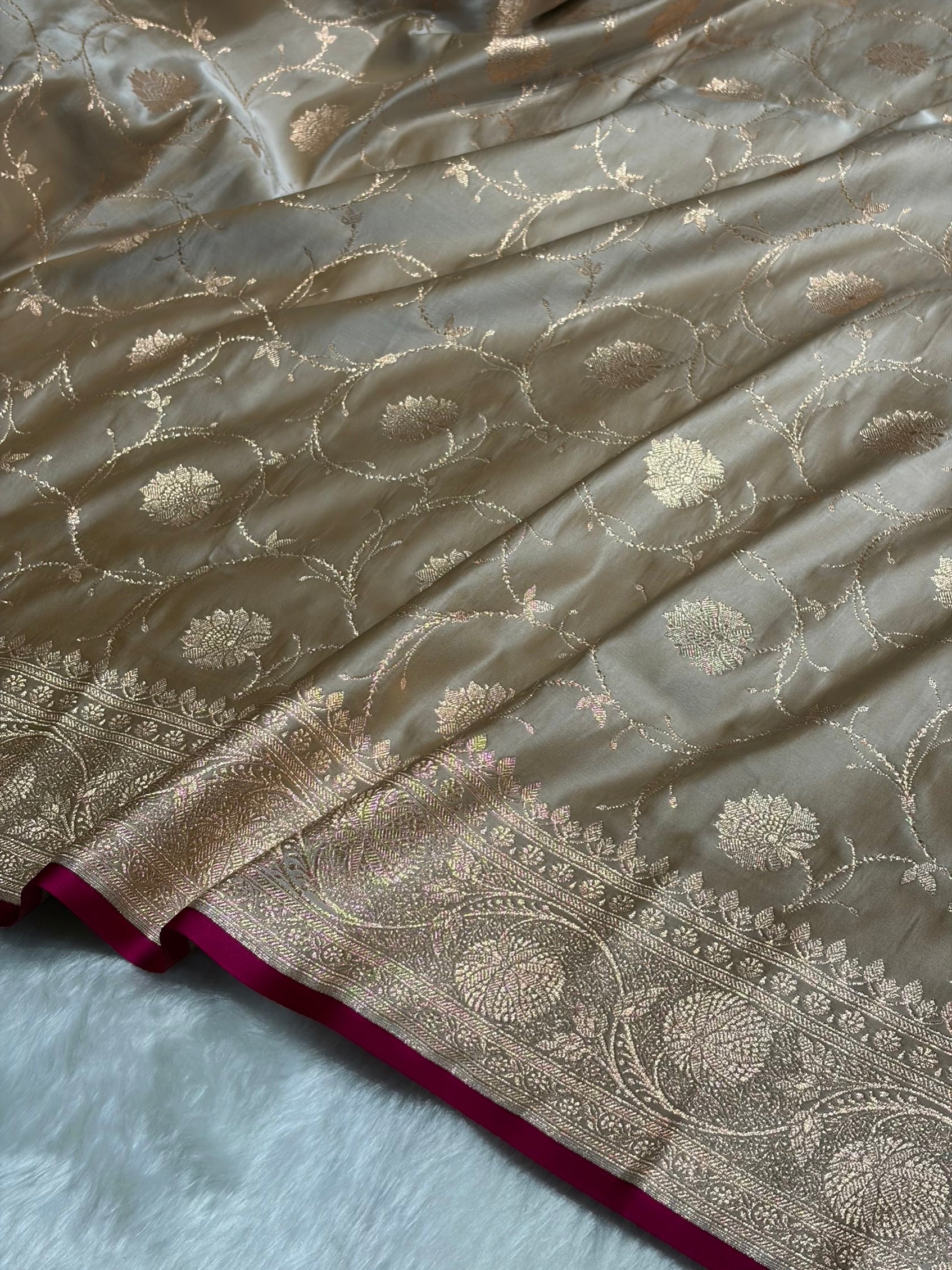 Tusser Banarasi Jaal Satin Katan Silk Saree SK06
