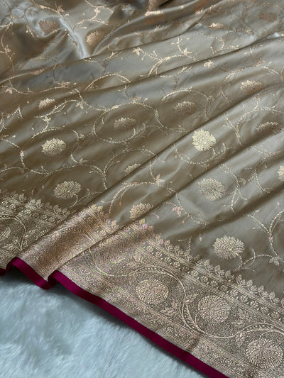 Tusser Banarasi Jaal Satin Katan Silk Saree SK06