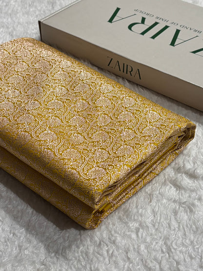 Banarasi Yellow Gold Shades Brocade Mashru Silk Saree MS84