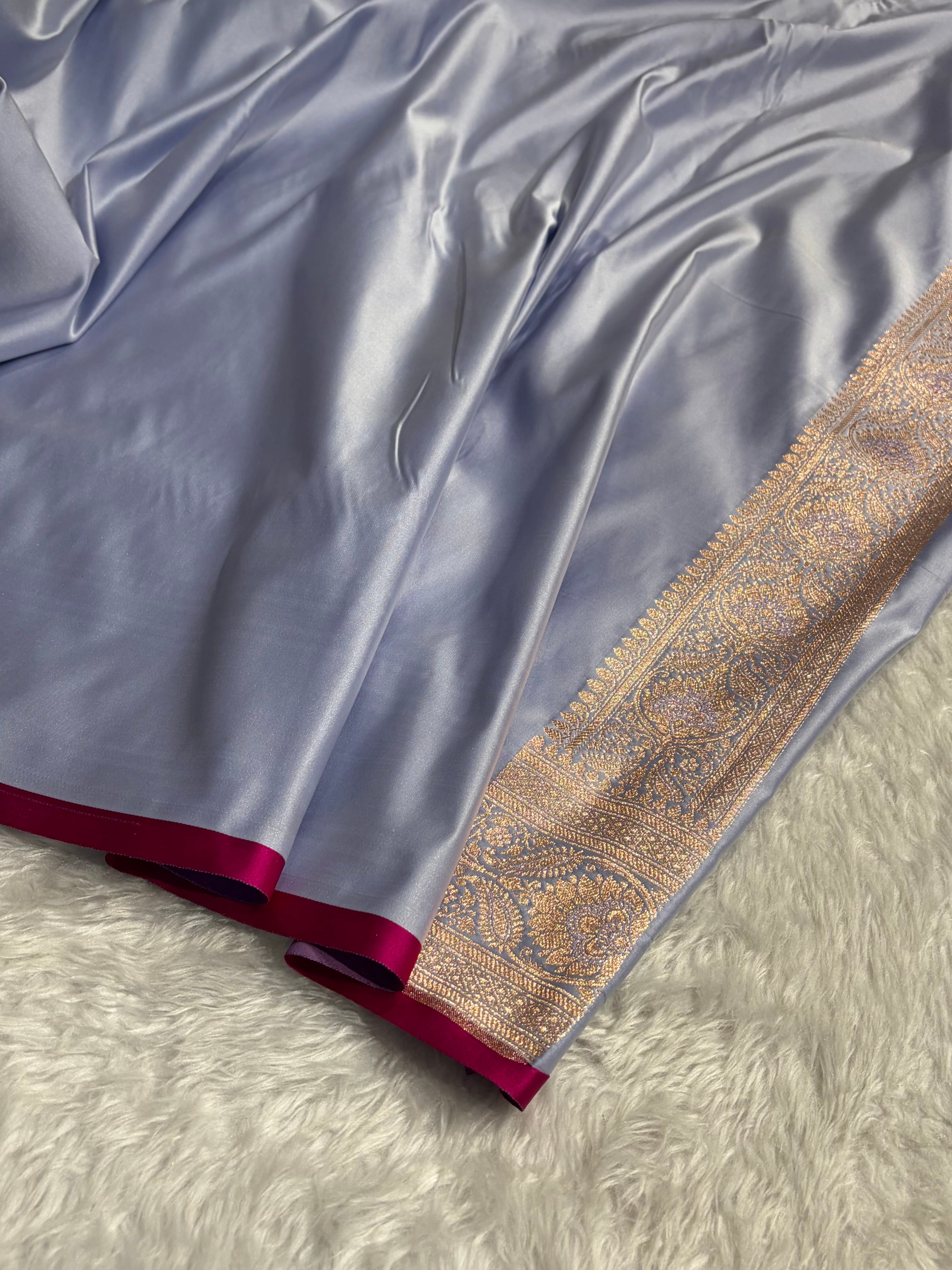 Floral boota Satin katan Silk Saree In Powder Blue Shades SK12