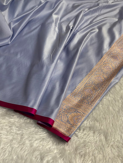 Floral boota Satin katan Silk Saree In Powder Blue Shades SK12