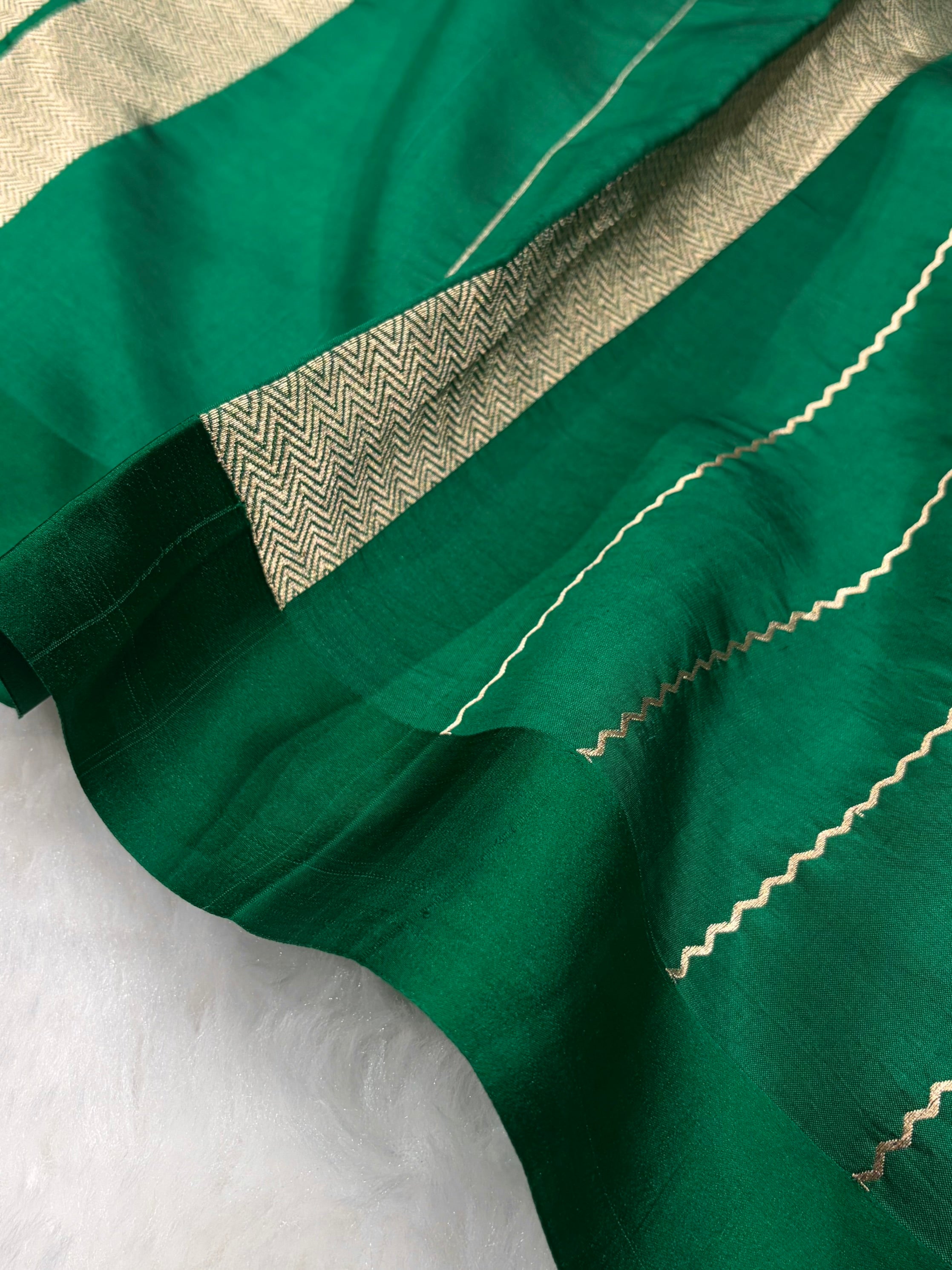 Bottle Green Shades Meena Boota Handwoven Pure Paper Silk RM-43