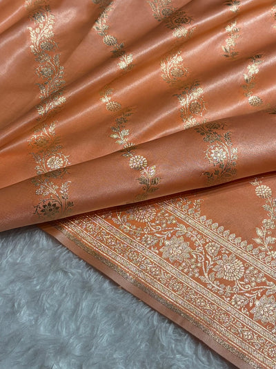 Banarasi Light Weight Satin Silk Peach Cross Pattern SS10