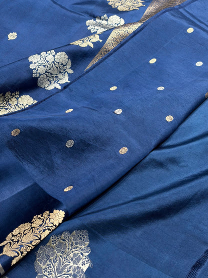 Royal Blue Shades Meena Boota Handwoven Pure Katan Raw Mango Silk RM-01