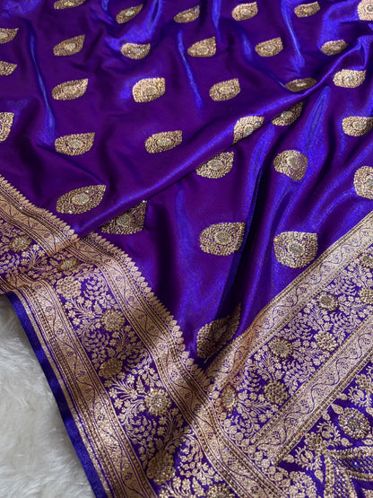 Purple Shades Banarasi Satin Silk Boota with Swarovski Work BSS05 (E)