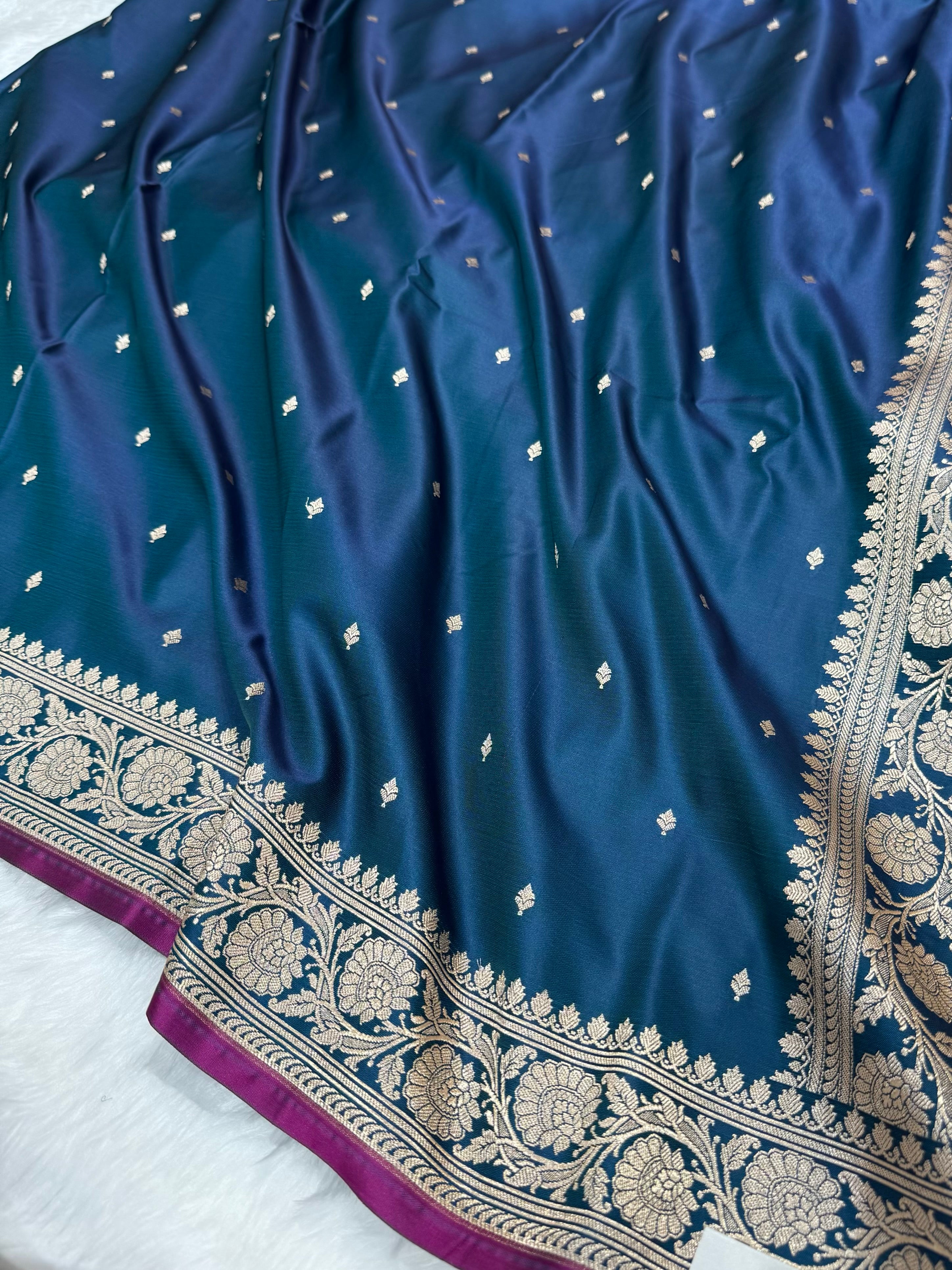 German Blue Shades Floral Mashru Silk Saree MSM 71