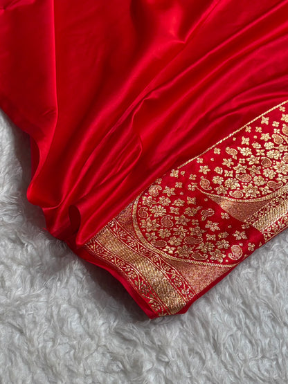Banarasi Satin Katan Saree With Boota in Red Shades SK111
