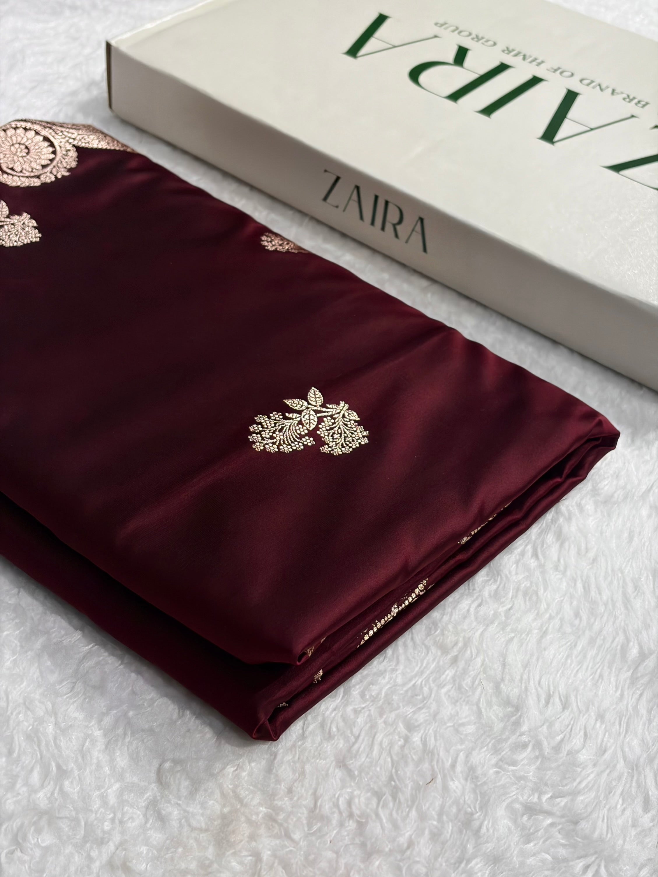 Garnet Shades Banarasi Boota Pattern Floral Mashru Silk Saree MSM-110