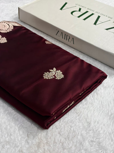 Garnet Shades Banarasi Boota Pattern Floral Mashru Silk Saree MSM-110