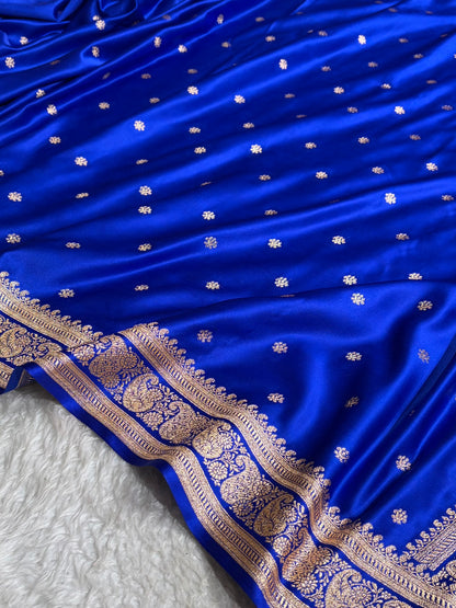 Banarasi Satin Katan Saree With Boota Pattern in Royal Blue Shades SK127