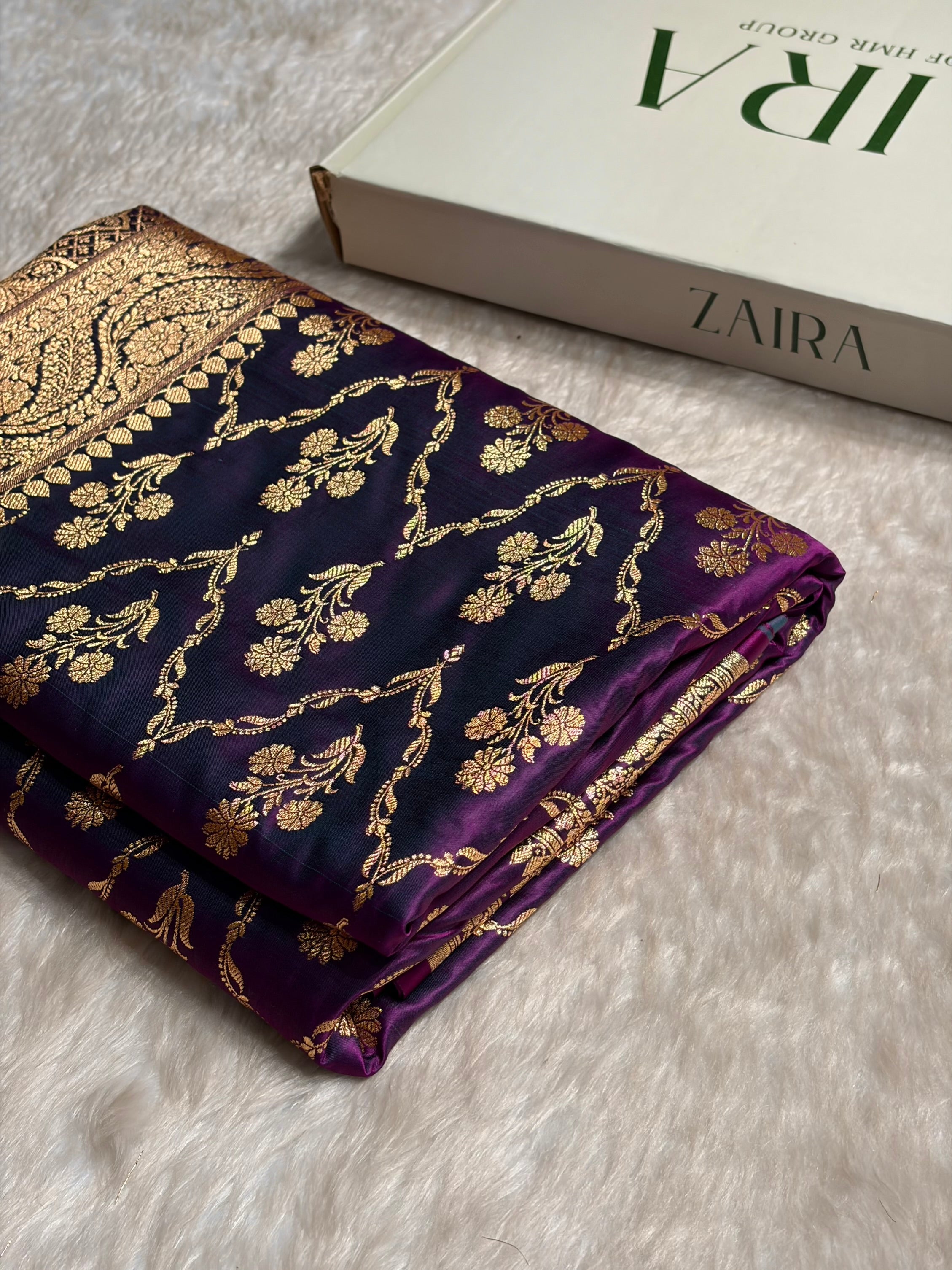 Wine Cross with Boota Pattern Satin Katan Silk Saree SK67