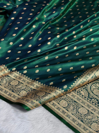Cross Green Booti Pattern Satin Katan Silk Saree SK53