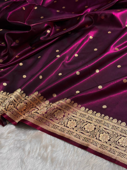 Satin Silk Saree Banarasi Booti in Wine Shades SS29
