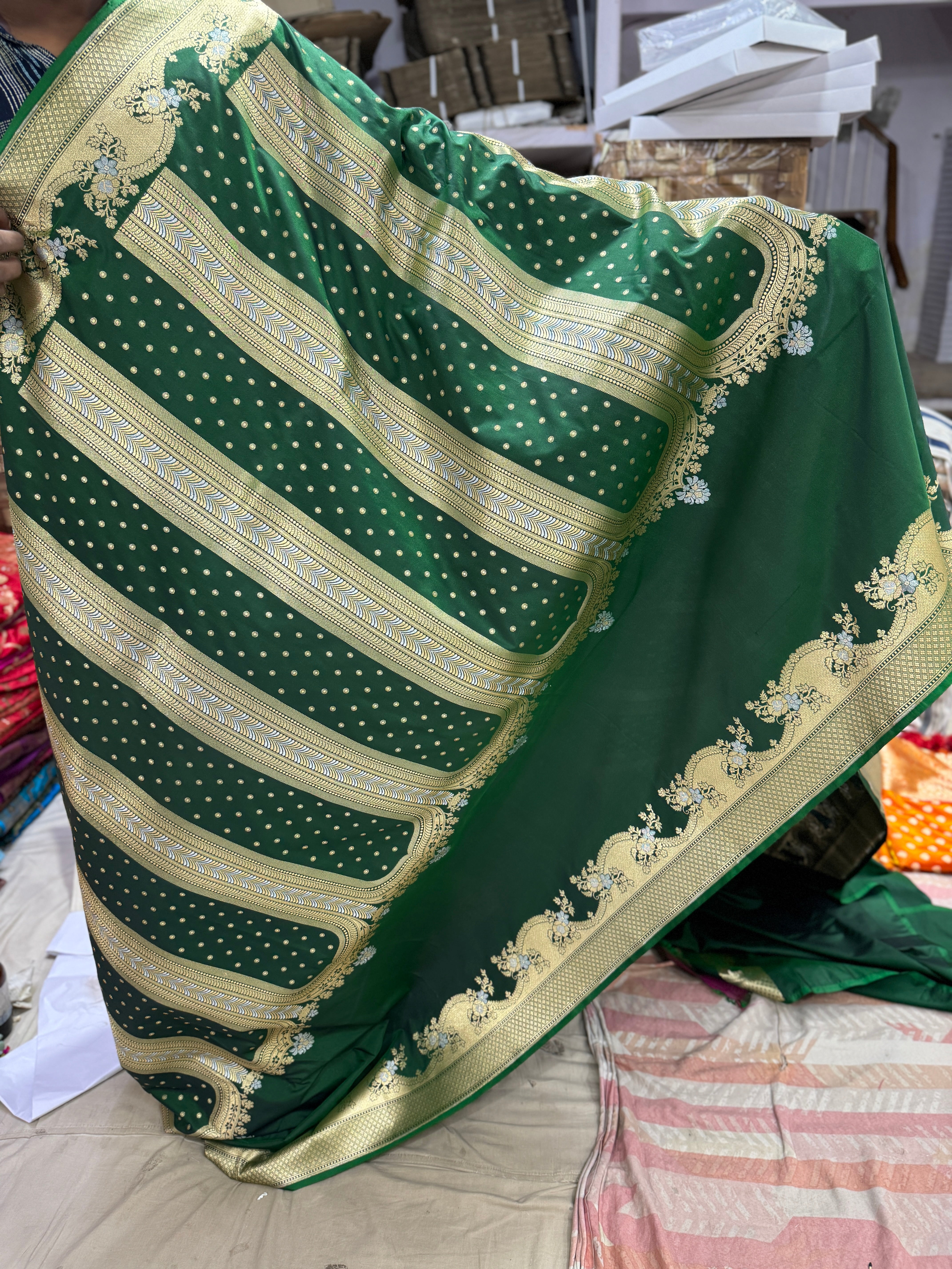 Bottle Green Unique Sona Rupa Blended Katan Silk