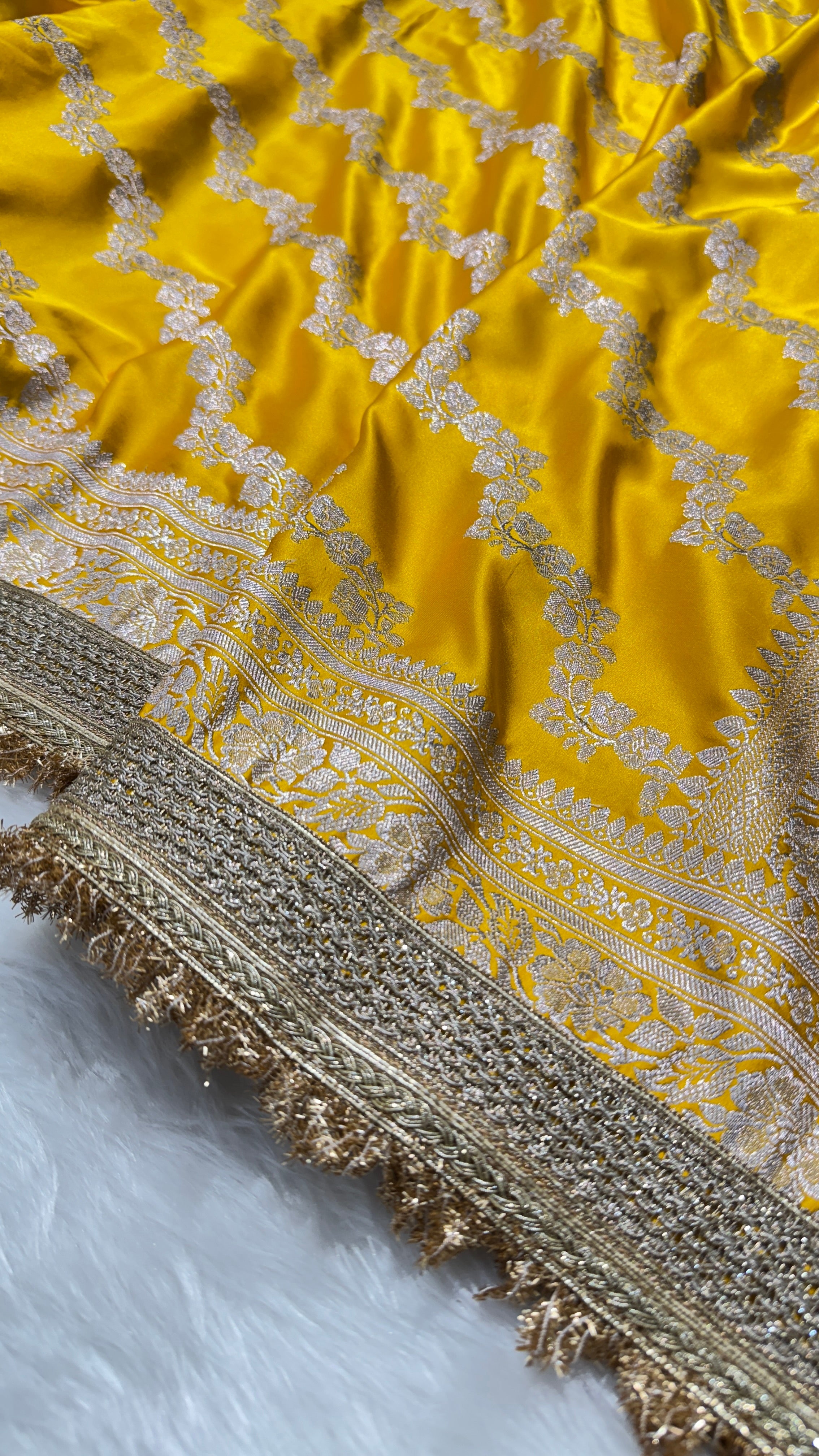 Yellow Kalli design Mashru Silk Saree with gotta Patti MSGP8