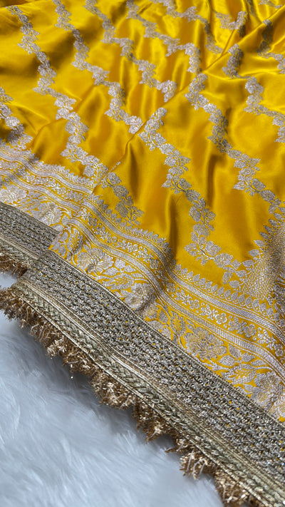 Yellow Kalli design Mashru Silk Saree with gotta Patti MCSGP8