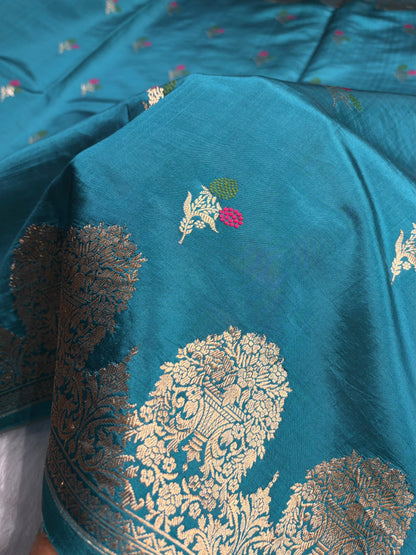 Peacock Blue Shades Minakari Handwoven Pure Raw Mango Silk RM-54