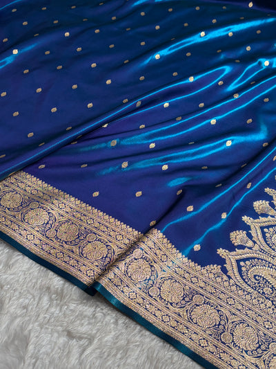 Banarasi Peacock Shades Booti Pattern Banarasi Satin Silk Saree SS62