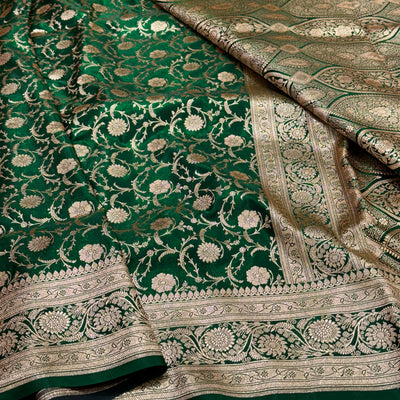 Bottle Green Satin Silk Saree