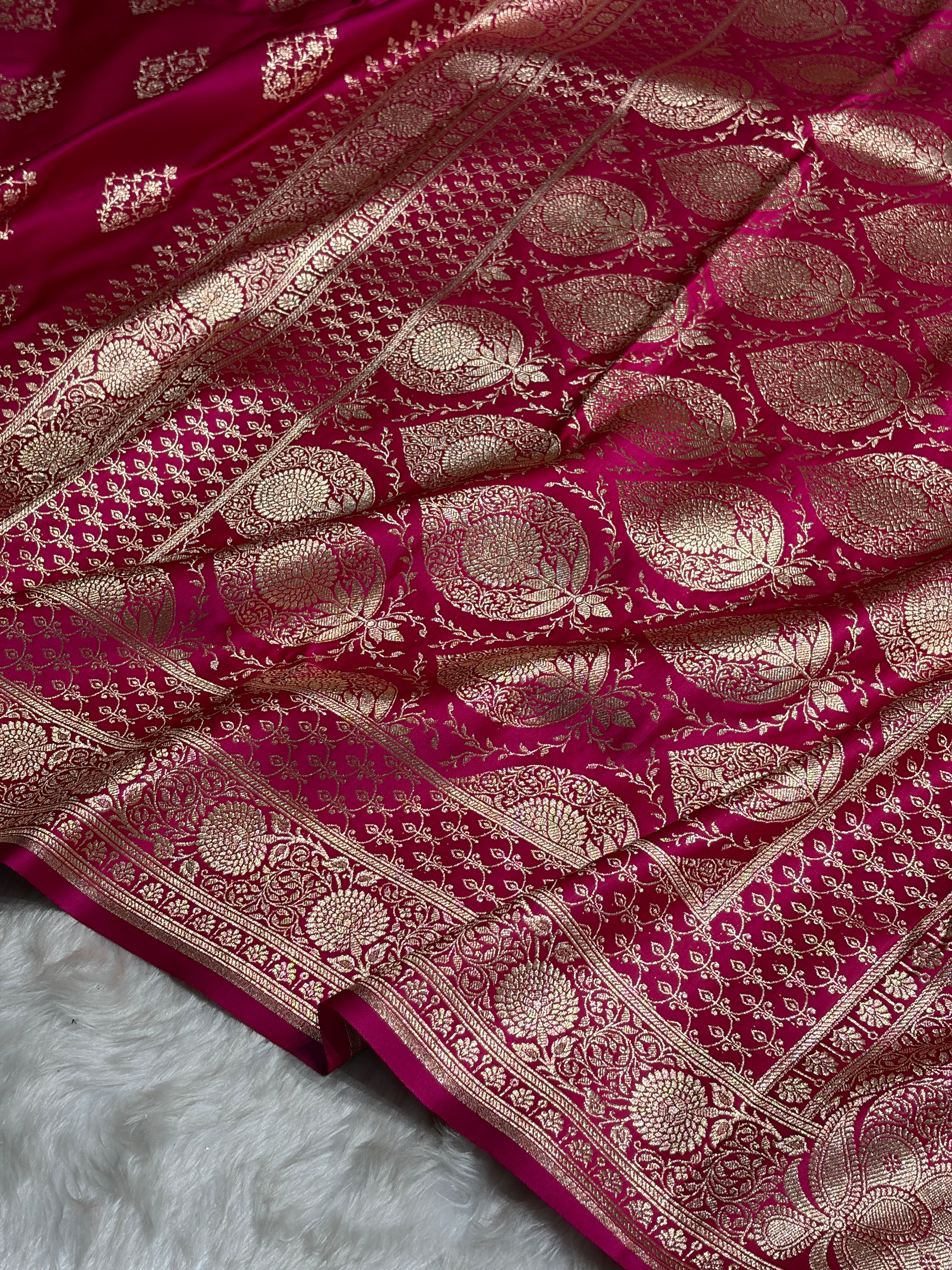 Rani Floral Boota Satin Katan Silk saree SK35