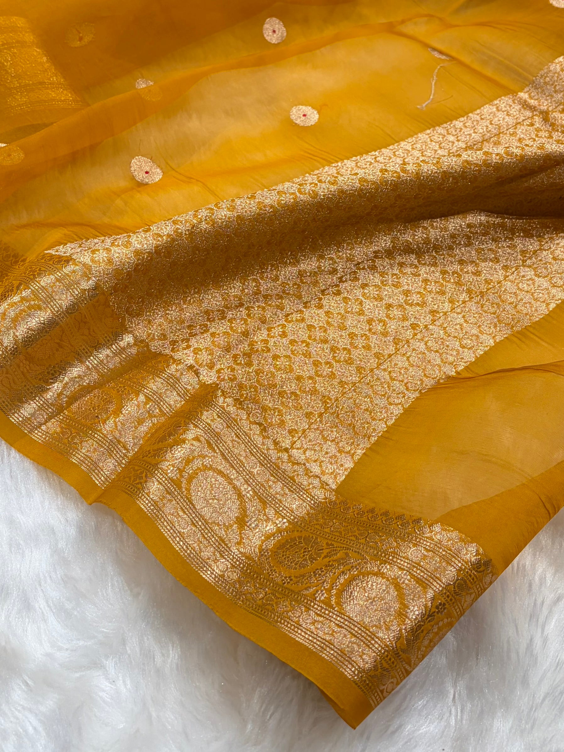 Pure Banarasi Organza Orange Shades With Minakari Floral Banarasi Silk Saree PO-28