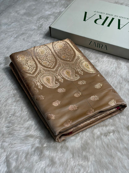 Floral boota Satin katan Silk Saree In Tusser Shades SK12