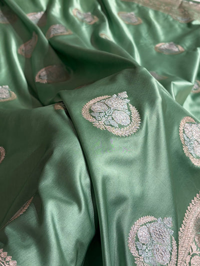Sea Green Sona Rupa Floral Motif Mashru Silk Saree MCS35