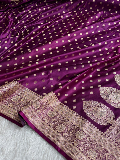 Wine Banarasi Minakari Boota Katan Silk Saree