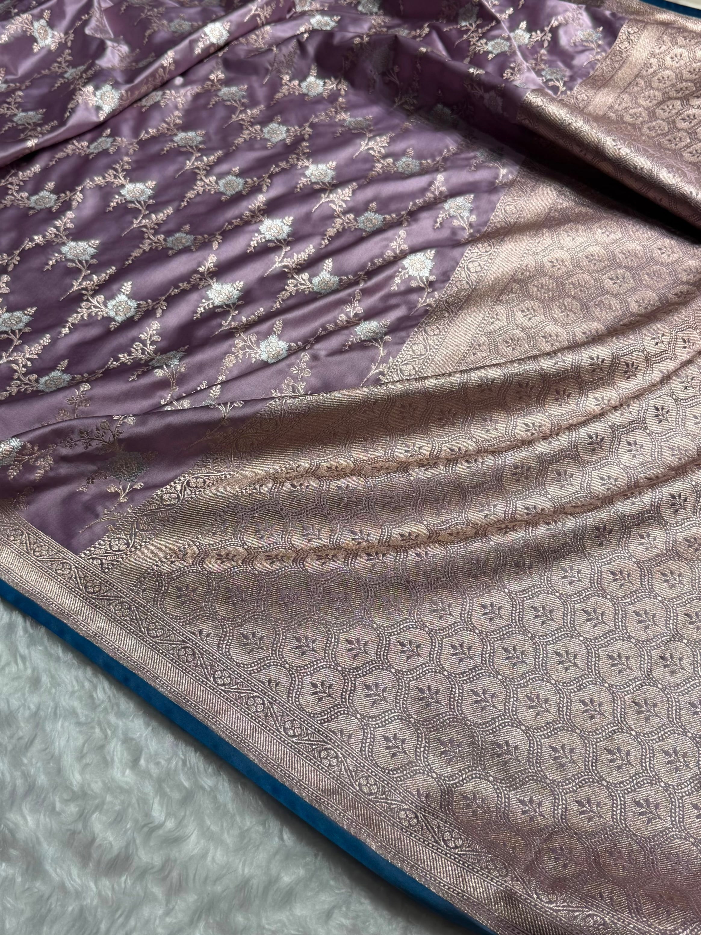 Dusty Lavender Shades Minakari Jaal Mashru Silk Saree MCS08
