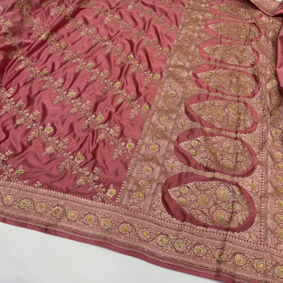 Dusty Peach Mashru Silk with Ari and Stone Work Banarasi Saree 3