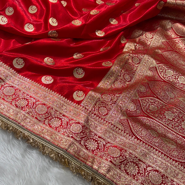 Red Chand Tara Satin Silk Saree with gotta patti SSGP04