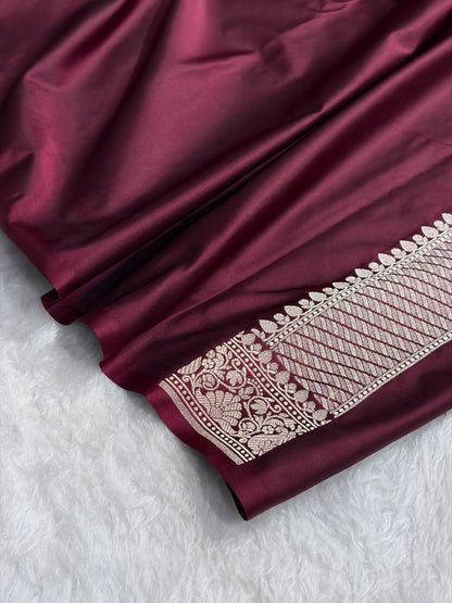 Banarasi Chocolate Shades With Floral Border Mashru Silk Saree MSM-98