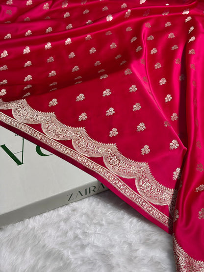 Pink Scallop Booti Mashru Silk Banarasi Saree MSM-35