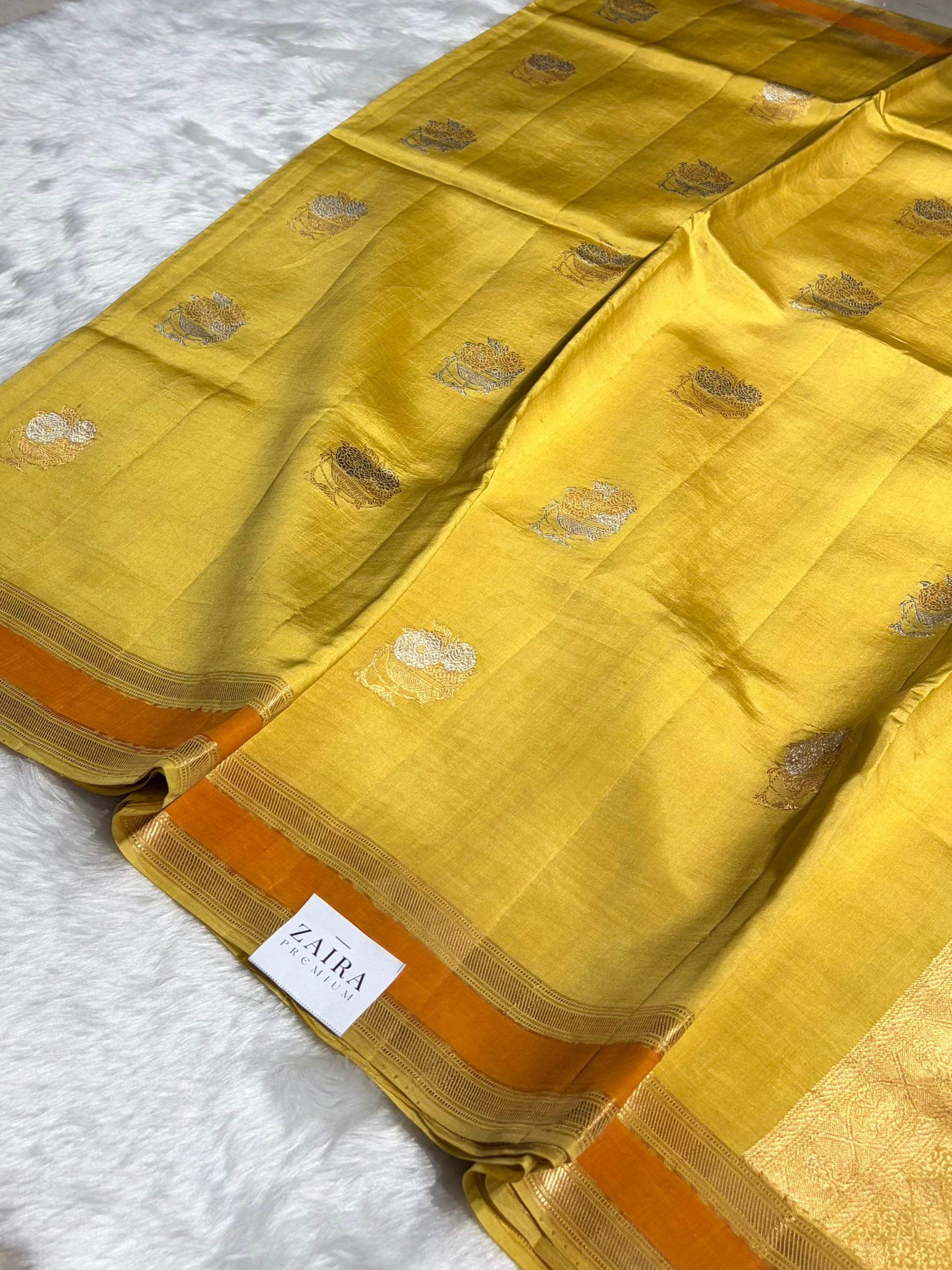 Dusty Yellow Boota Handwoven Raw Mango Silk RM-29