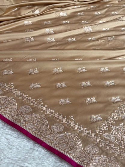 Light Beige Shades Banarasi Boota Pattern Floral Mashru Silk Saree MSM-115