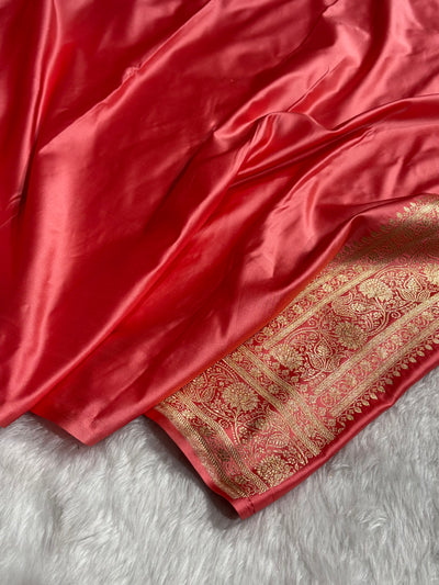 Banarasi Satin Katan Saree With Jaal Pattern in Gajiri Shades SK121
