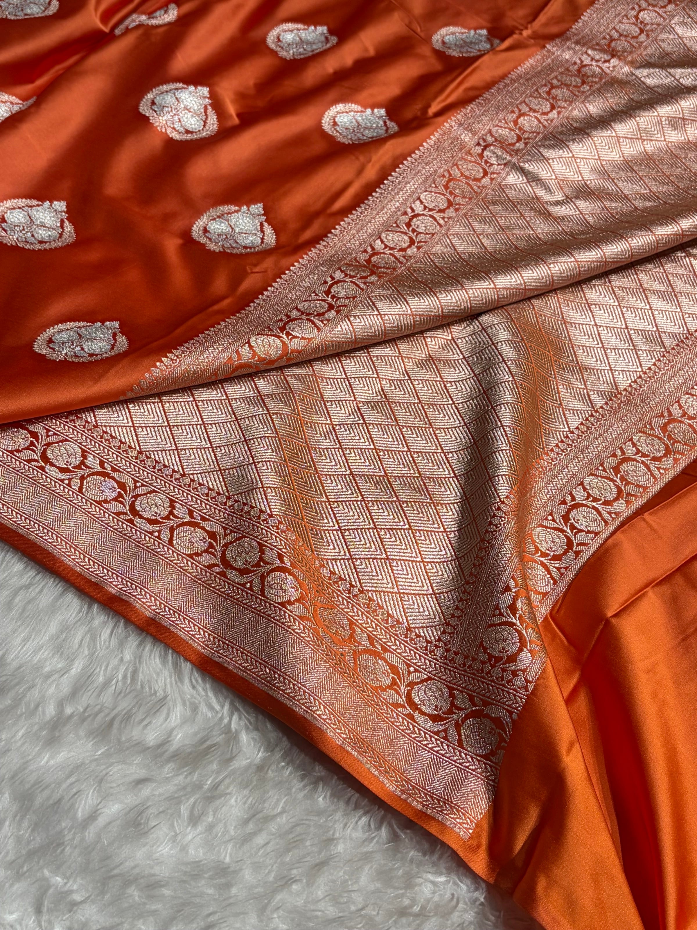 Orange Shades Minakari Boota Mashru Silk Saree MS35