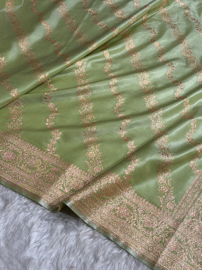 Banarasi Satin Silk Pista Cross SS10