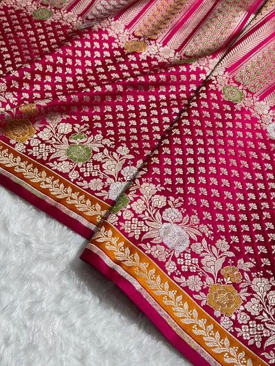 Banarasi Rani Shades Floral Minakari Skirt Border Mashru Silk Saree MSM-83