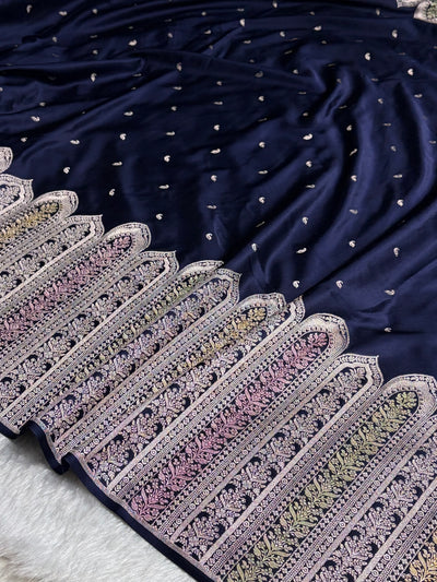 Skirt Border Navy Bananasi Minakari Mashru Silk Saree MCS13