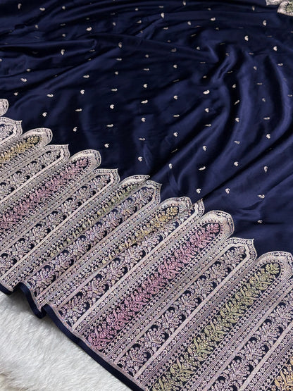 Skirt Border Purple Bananasi Minakari Mashru Silk Saree MS13