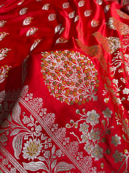 Red Shades Banarasi Boota Pattern Minakari Floral Mashru Silk Saree MSM-121