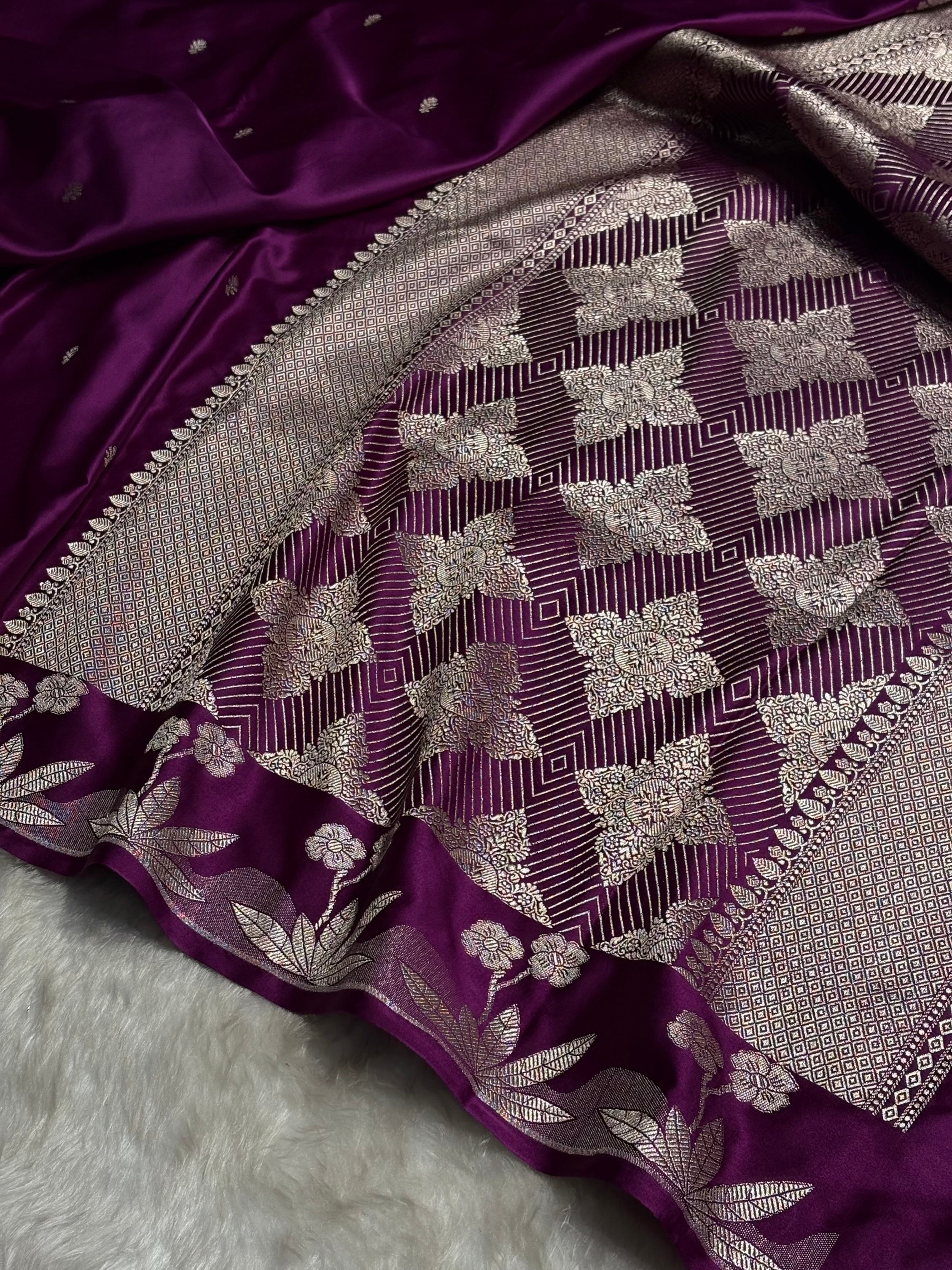 Banarasi Wine Booti Mashru Silk Saree MS58