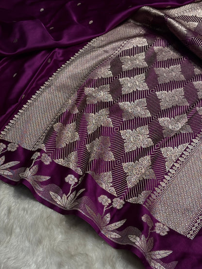 Banarasi Wine Booti Mashru Silk Saree MS58