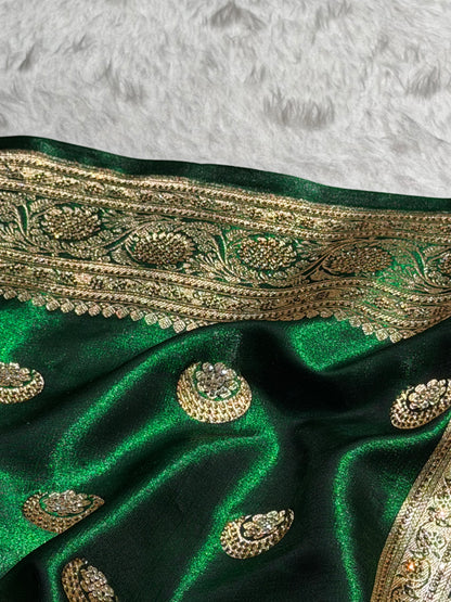 Chand Tara Bottle Green Boota With Traditional Banarasi Swarovski Work BSS04 (R)