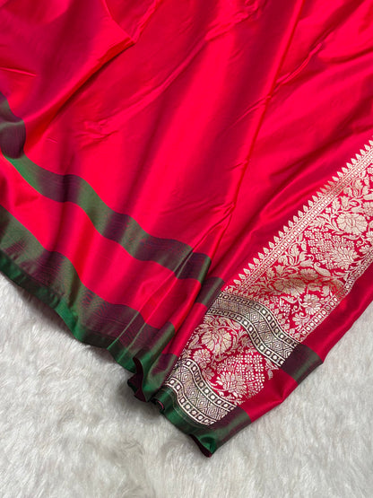 Contrast Cross Orange With Rani Floral Border Mashru Silk Saree MSM-99