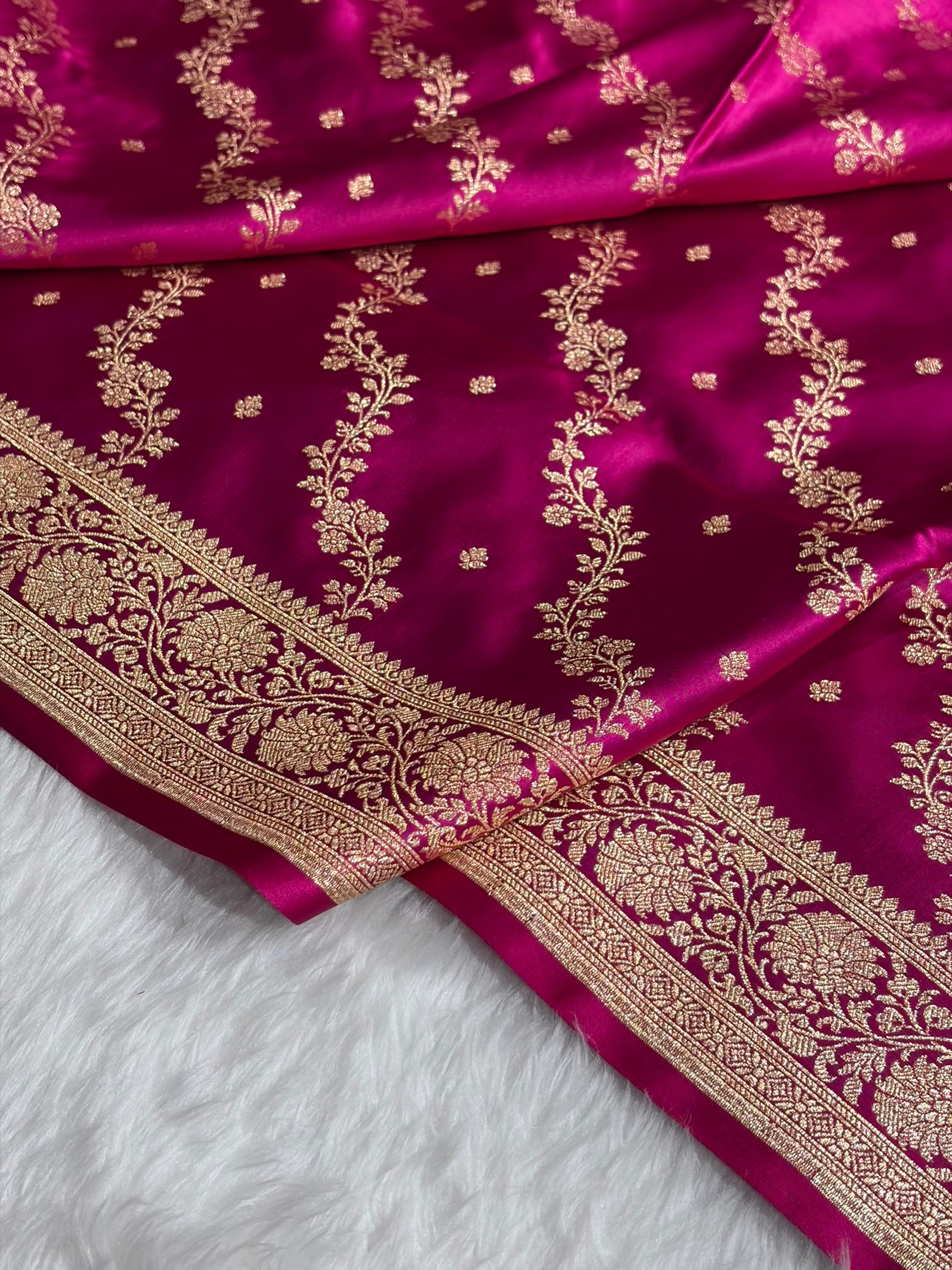 Banarasi Satin Katan Saree With Boota in Rani Shades SK108
