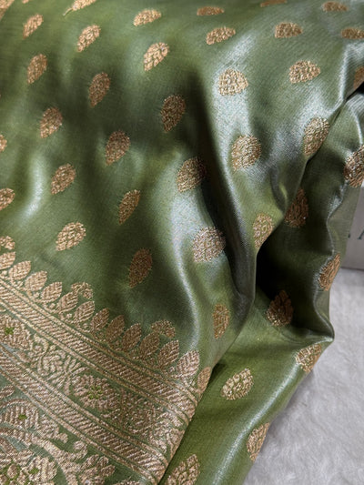Light Mehandi Booti satin Silk Saree SS01