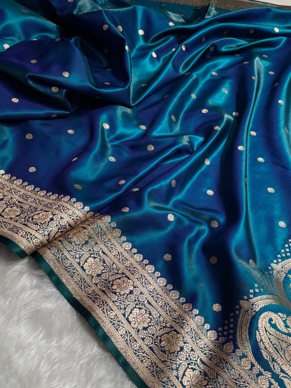Satin Silk Saree Banarasi Booti in Peacock Shades SS29