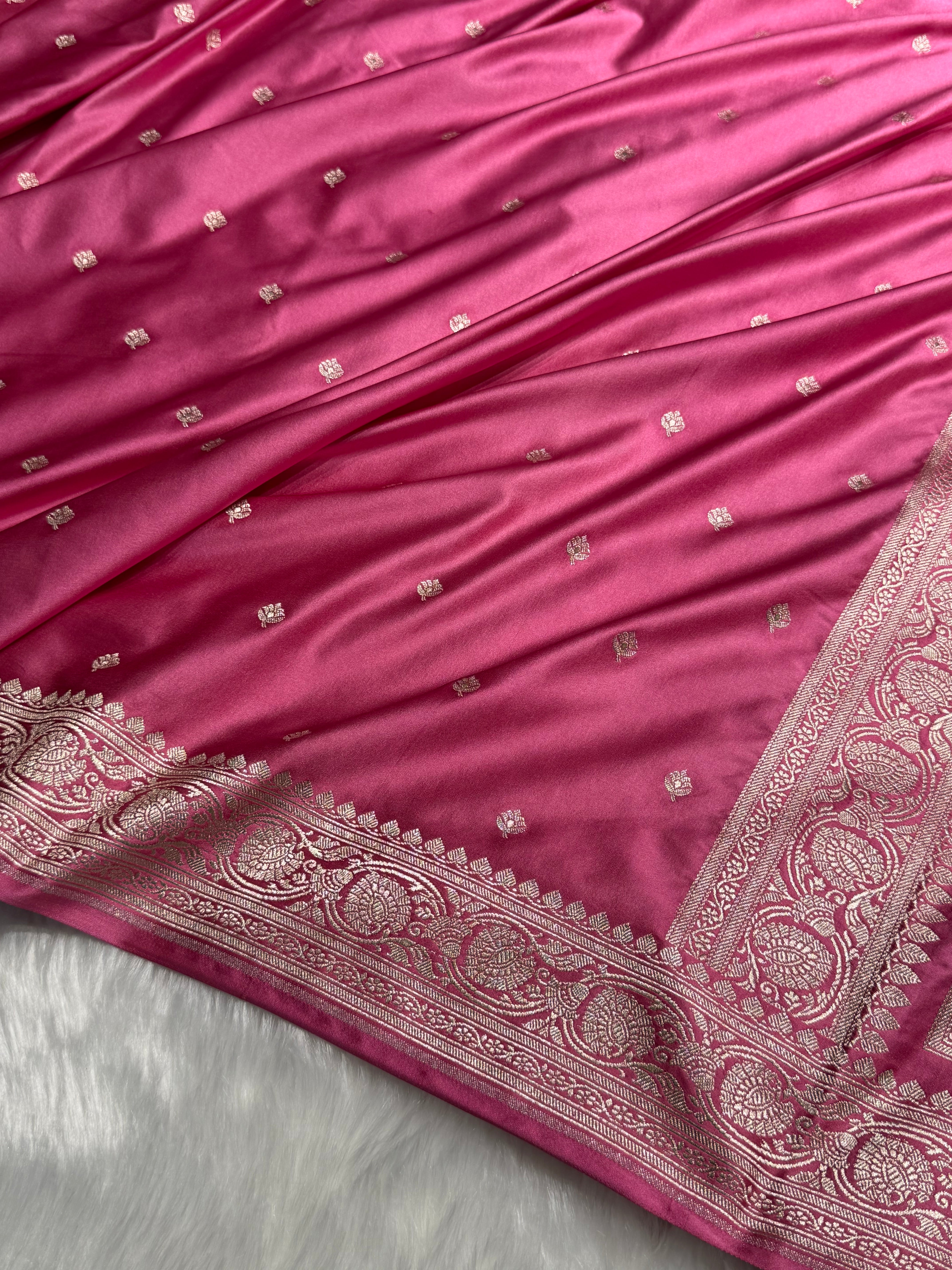Banarasi Dusty Pink Minakari Booti Mashru Silk Saree MS10